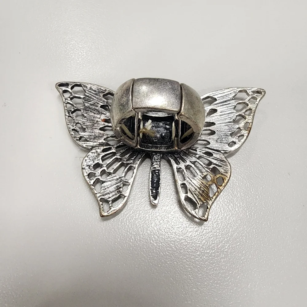 Art Nouveau Style Multi-Color Enamel & Silver Tone Filigree Butterfly Statement